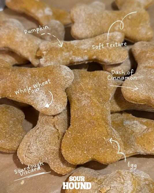 Dog treats shaped like bones with text labels